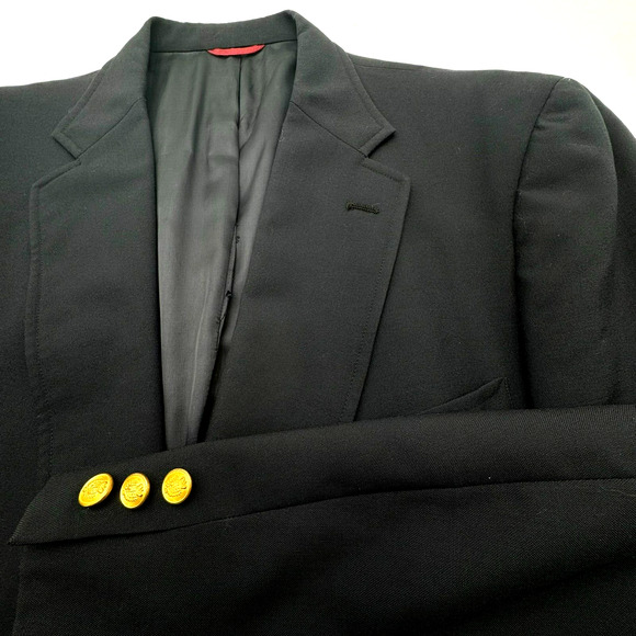 JOS A. BANK 48L‎ Black Wool Executive Collection Gold Button Blazer Suit Jacket - Picture 1 of 12